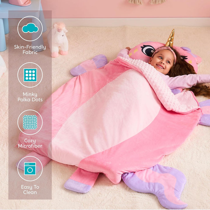 Toddler Sleeping Bag for Kids Ages 3+ Nap Mat for Preschool with Pillow & Blanket Sleeping Mats for Kids Daycare Plush Slumber Bag for Boys Girls Kindergarten Birthday Gift