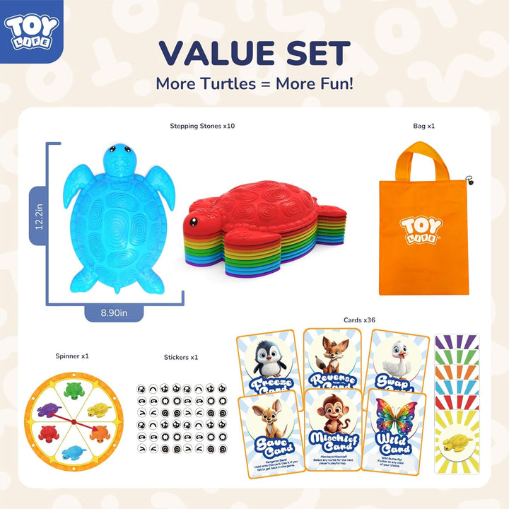 10 Pcs Turtle Balance Stepping Stone for Kids, Indoor outside Toys for Kids Ages 4-8, Toddler Outdoor Toys, Stepping Stones Game, with Cards and Spinner