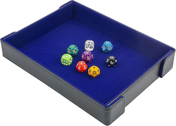 2 Pieces Magnetic Dice Tray Rectangle Folding Dice Rolling Tray PU Leather Dice Trays Dice Holder Storage Box for D&D RPG Dice Games (Green, Camel)