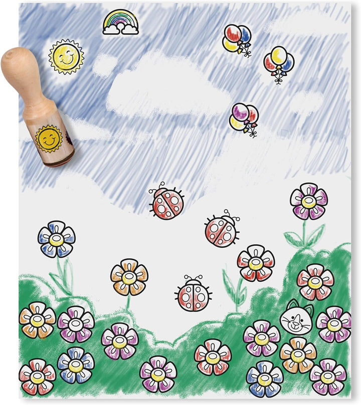 Deluxe Happy Handle Stamp Set with 10 Stamps, 5 Colored Pencils, and 6-Color Washable Ink Pad
