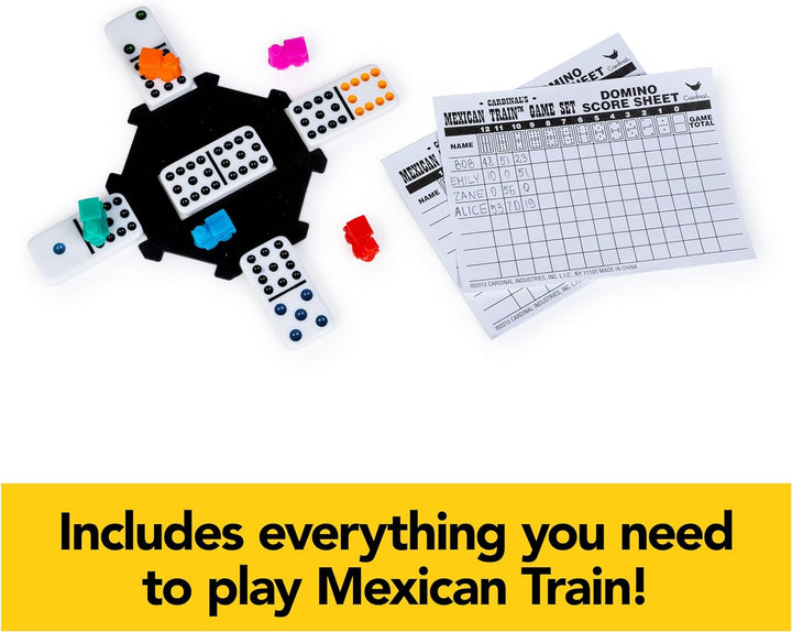 Spin Master Games, Mexican Train Dominoes Set in Aluminum Carry Case, Includes Colorful Trains for Fun-Filled Family Game Night, for Kids & Family, 2-8 Players, for Ages 8 & Up
