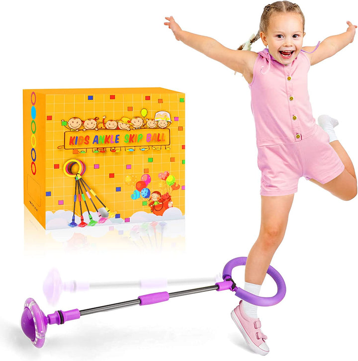 Ankle Skip Ball for Kids - Foldable Flash Wheel Skip Ball, outside Game Toys for Kids & Adults, Gift for Boys & Girls Age 5 6 7 8 9 10 Years Old, Pink