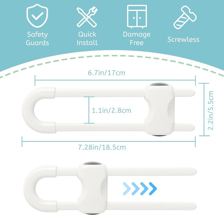 Baby Proofing Cabinets, Sliding Cabinet Locks for Babies, Adjustable U Shaped Baby Safety Locks, Childproof Cabinet Latch for Kitchen, Bathroom, Drawer, Cupboard Doors Knobs & Handles (6 Pack White)