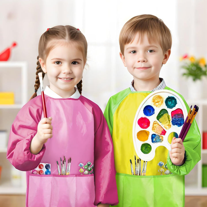 2 Pack Kids Art Smock,Kids Painting Apron,Children Artist Aprons with Long Sleeve 3 Pockets for Toddlers 3-6 Years