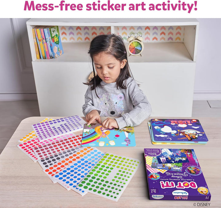 Dot It Sticker Art - Disney Princess, Mess-Free Fun for Kids, 500+ Stickers, Craft Kits, DIY Scrapbooking Activity, Travel Toys, Gifts for Girls & Boys Ages 3, 4, 5, 6, 7