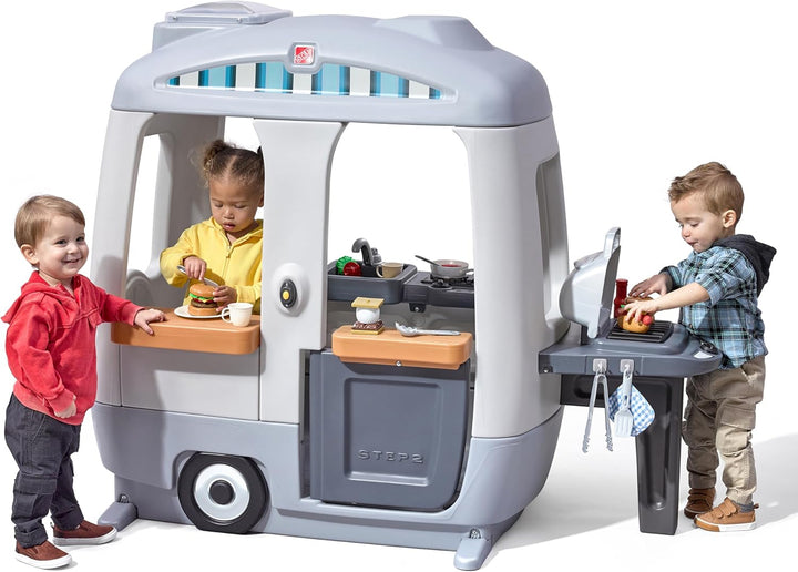 Adventure Camper Kids Playhouse, Indoor/Outdoor Playset & Kitchenette, Interactive Play with Sounds, Includes 52 Piece Toy Accessories, Made of Durable Plastic, for Toddlers 2+ Years Old