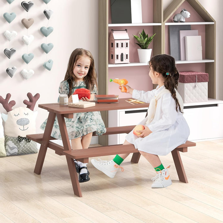 Kids Picnic Table, Wooden Childrens Table & Bench Set with Removable Umbrella, Kids Patio Furniture for Backyard, Garden, Kids Table and Chair Set for Outdoors (Natural)