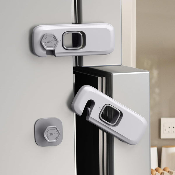 5 Pack Child Proof Refrigerator Lock,  Fridge Locks for Kids with Sticky Adhesive Pads, Child Safety Locks for Doors, RV Refrigerator, Oven Lock Child Safety Baby Cabinet Locks - Grey Updated