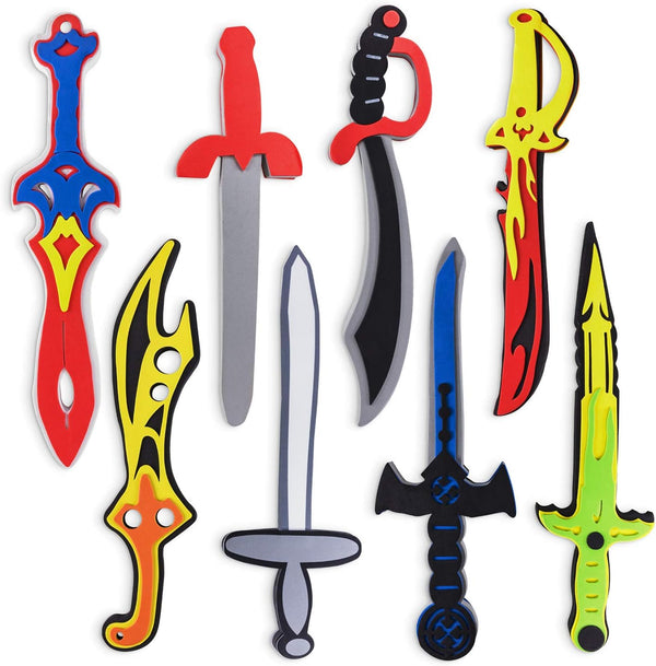Assorted Foam Toy Swords for Children with Different Designs Including Ninja, Pirate, Warrior, and Viking (8 Pack)