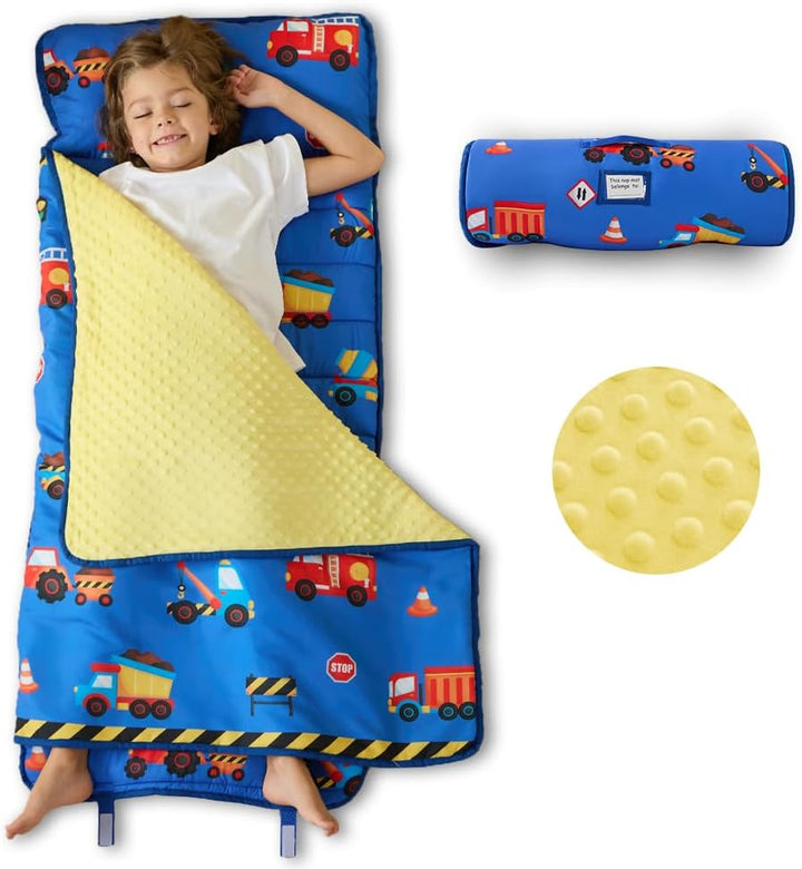 Toddler Nap Mat, Rollup Design Kid Sleeping Mat with Removable Pillow & Minky Blanket, Toddler Sleeping Bag for Daycare Preschool Travel Camping