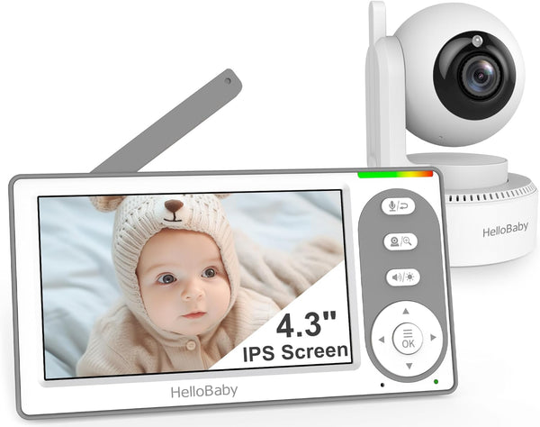 4.3'' Video Baby Monitor with 30 Hours Battery, Remote Pan-Tilt-Zoom Baby Monitor No Wifi, Baby Monitor with Camera and Audio, Night Vision, ECO Mode, Two-Way Talk, 8 Lullabies, 1000Ft Range