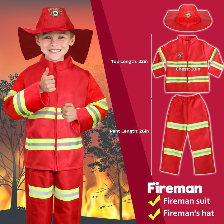 Kids Role Play Dress up Clothes for 3-8 Years Old Play, 4 Sets Astronaut/Doctor/Fireman/Construction Costume for Kids and Toddlers Boys Halloween Costumes