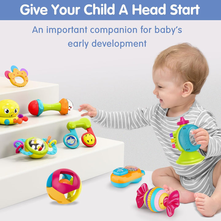 10Pcs Baby Rattles Toys Set, Infant Grab Shake Rattle, Easy Hold Sensory Teether, Babies Development Learning Music Toy, Newborn Shower Birthday Gift 1 2 3 4 5 6 7 9 10 12 Month Boy Girl