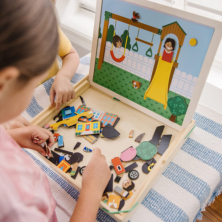Wooden Magnetic Matching Picture Game with 119 Magnets and Scene Cards Magnetic Book Scenes for Kids Ages 3+
