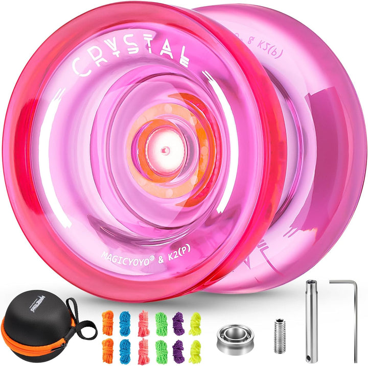 K2 Crystal Responsive Yoyo for Kids 8-12, Professional Fingerspin Trick Yoyo for Advanced, Dual Purpose Mode with Unresponsive Bearing+12 Yo Yo Strings+Yo-Yo Case Bag (Pink Purple Gradient)