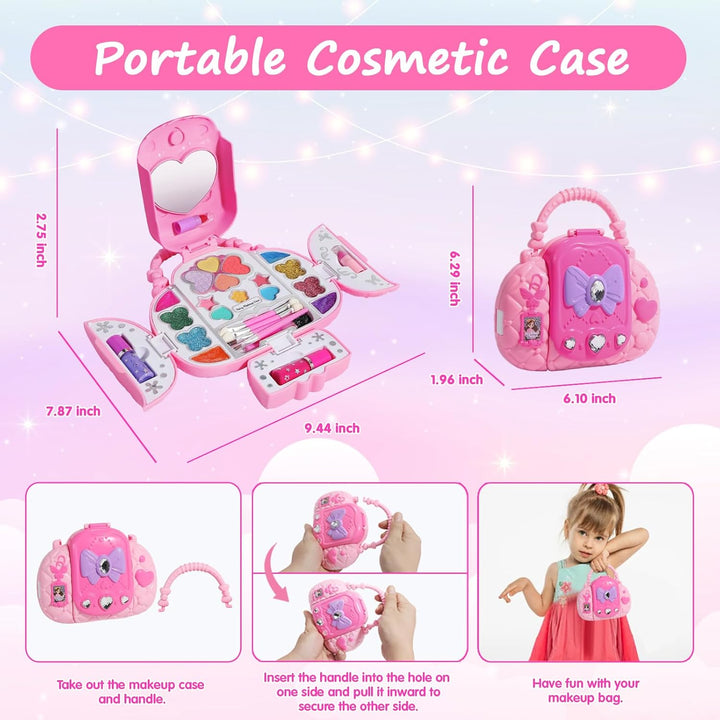 Kids Makeup Kit with Mirror - Real Washable Makeup Set for Girls 5-8, Princess Toys Cosmetic Set, Christmas & Birthday Gifts for 3-8 Year Old Girls