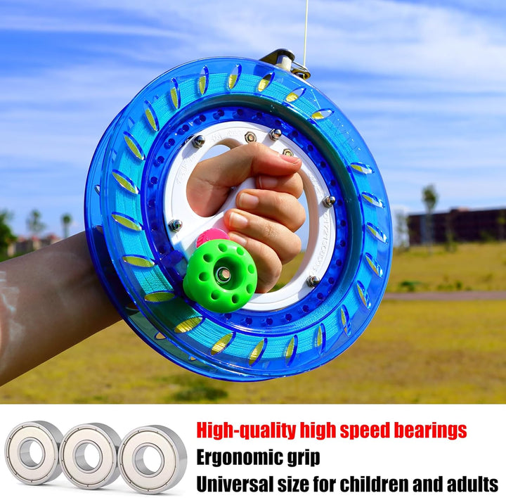 Kite Reel and String Spool, 8Inches Dia with 1000Ft Kite Line, Winder with Lock and Connector for Kids & Adults (Blue)