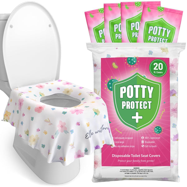 20 Pack Extra Large Disposable Toilet Seat Cover (Floral) – Toddler Toilet Covers for Full Coverage on Toilet or Potty – Ideal Travel Toilet Seat Covers for Kids and Adults