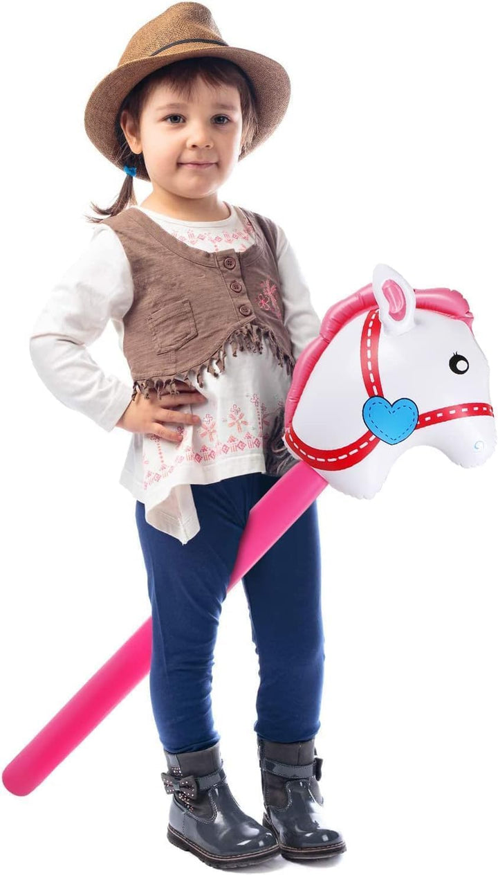 4 Pieces Inflatable Stick Horse Inflatable Horse Head Stick Balloon Funny Stick Horse Toy for Kids Inflatable Horse on a Stick for Birthday Cowboy Party Supplies(37 Inch Pink)