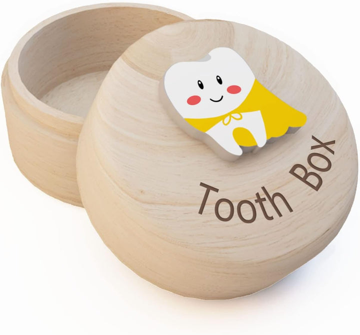 Tooth Fairy Box for Girls, Cute Carved Wooden Box with 3D Tooth, Stores Lost Teeth for Kids, Souvenir Dropped Tooth Keepsake Storage Box Gift for Little Girl（P-Wings-T）