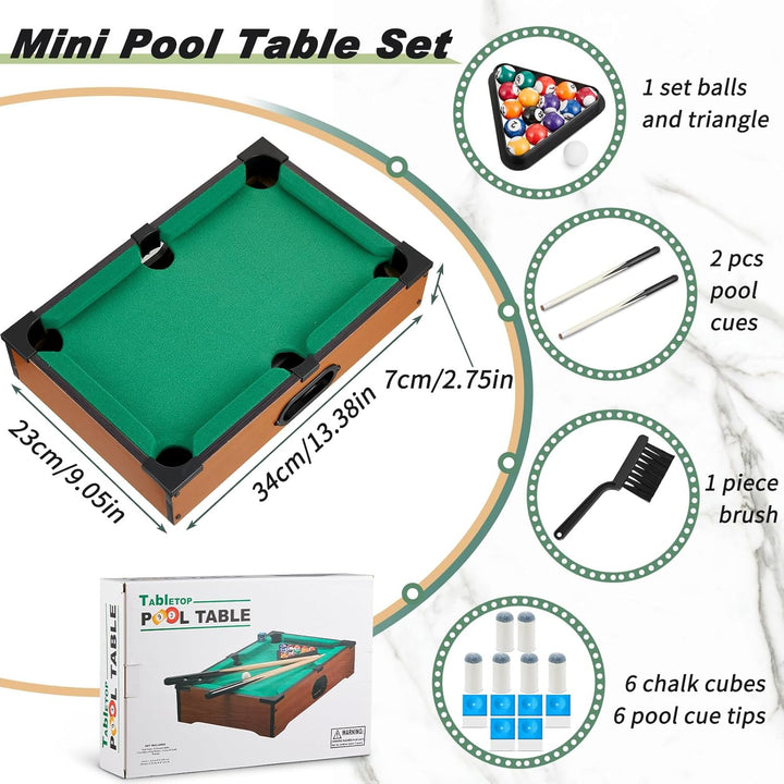 Mini Pool Table Set Pool Table for Cats Small Billiards Game with 16 Balls 2 Billiard Sticks 6 Chalk Cube 6 Pool Cue Tip 1 Brush 1 Triangle Tabletop Portable Billiard for Home Office Desk Cat