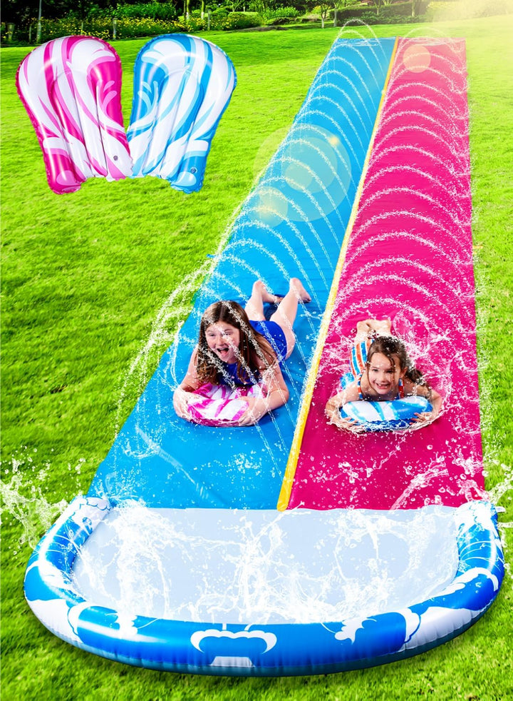22.5Ft Water Slides and 2 Bodyboards, Lawn Water Slide Summer Slip Waterslides Water Toy with Build in Sprinkler for Backyard Outdoor Water Fun for Kids
