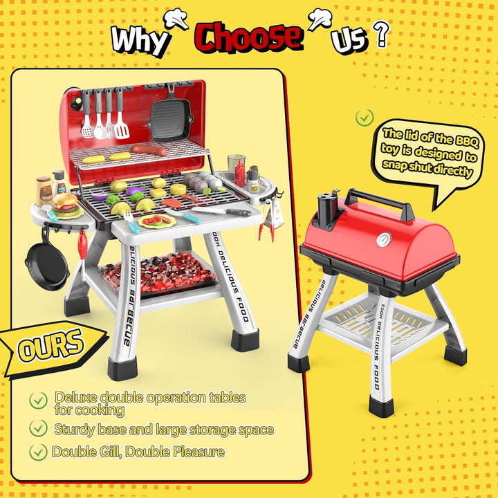 2-Layer BBQ Grill with Big Playset Gifts|Kids Outdoor Toys for Toddlers 3-5 6| Pretend Outdoor Toddler Boy Toys for 3 4 Year Old Boys| Kids Kitchen Playset Equipment Gift
