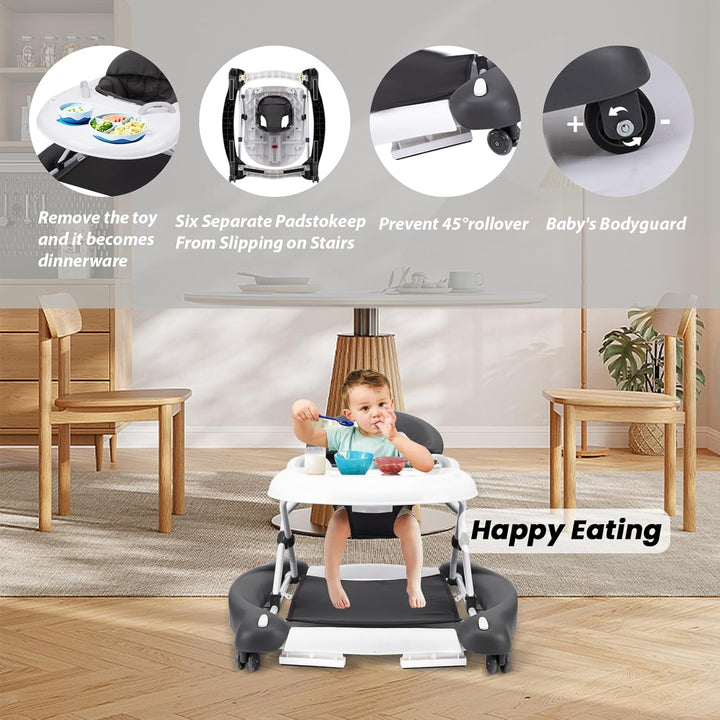 Baby Walker, 5-In-1 Baby Walkers for Boys and Girls 6-12 Months with Bouncer, Removable Footrest, Feeding Tray & Music, Foldable & Adjustable Activity Walker for 6-18 Months Toddler Infant