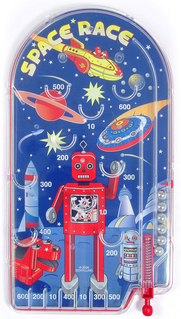 Space Race Pinball Game - Portable Retro Pinball Toy - Sturdy Construction with Lever, Metal Balls, and Classic Space Design - Ages 3 and Up