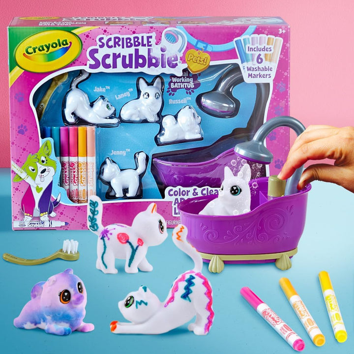 Scribble Scrubbies Tub Set (4 Pets), Washable Pet Care Toy, Coloring Animal Craft, Toys for Girls & Boys, Gifts for Kids, Ages 3+
