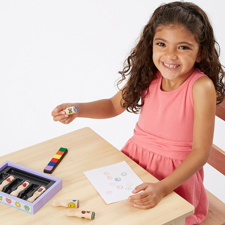 Happy Handles Wooden Stamp Set: 6 Stamps and 6-Color Stamp Pad