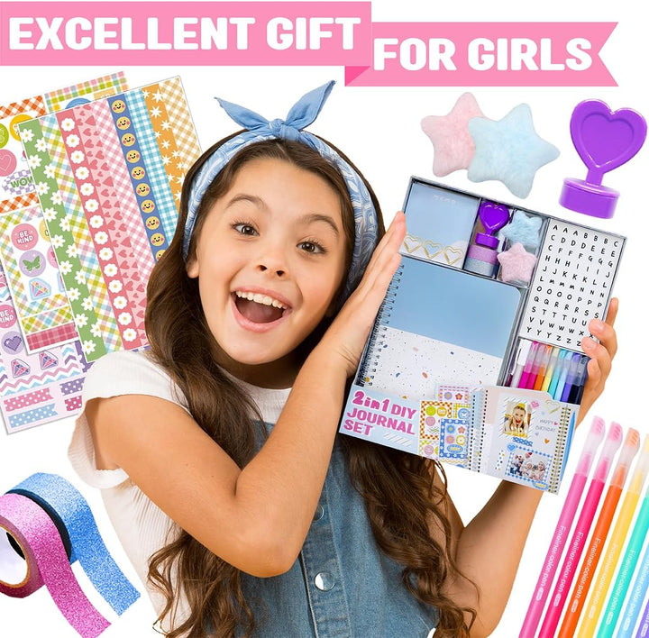 2-Pack DIY Journal Kit - Great Gift for 8-14 Year Old Girl, Art & Crafts Stuff, Scrapbook & Diary Supplies Set for Tween & Teenage Girls, Birthday Gifts for Girls Ages 8 9 10 11 12 13 14