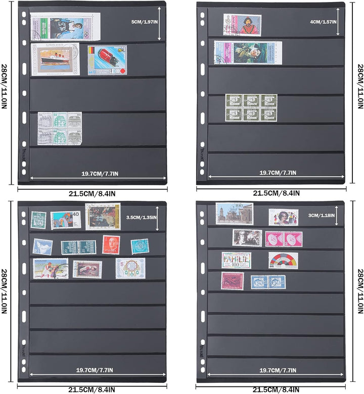 Stamp Collection Inserts - Collector Stamp Album 12 Sheets with 4 Mixed Sizes for Stamp Collection Binder Kit IS01MX112