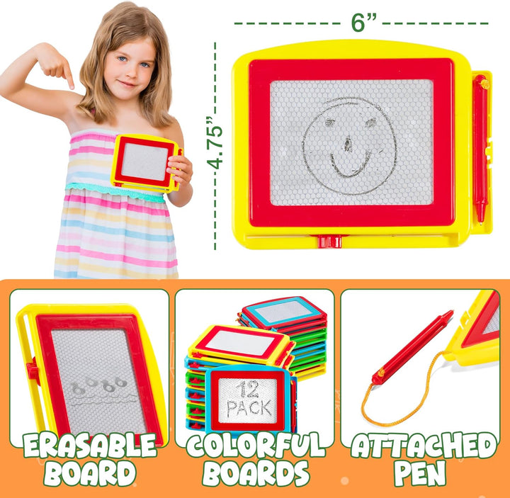 Magnetic Drawing Board for Kids - (Pack of 12) Erasable Doodle Sketch Tablet and Travel Drawing Pad for Kids Boys and Girls, Birthday Party Favors and Party Stocking Stuffers for Kids