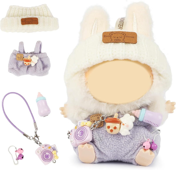 Doll Clothes for Labubu, 17Cm/15Cm Dolls Outfit Set , Luxury Chic Style High-End Fashion Suitable Accessories (No Doll)(Purple)