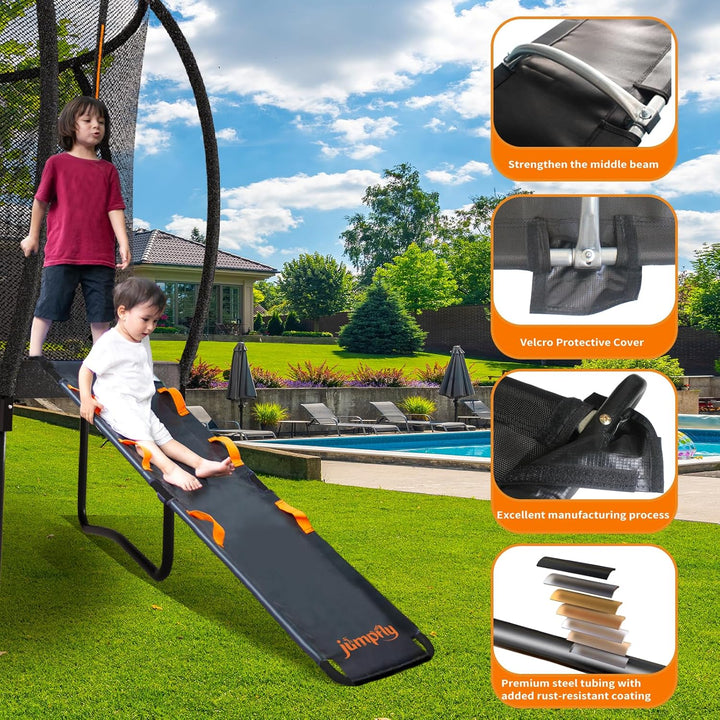 Trampoline Slide Ladder Universal Trampoline Ladder with Handles Strong Tear Resistant Fabric Trampoline Accessories for Kids Toddler Climb up & Slide Down, Orange