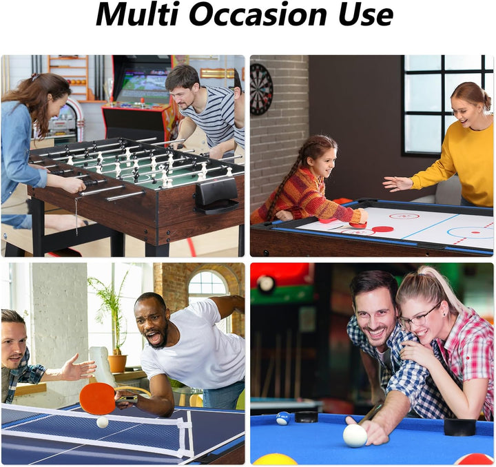 10-In-1 Multi Game Set for Adults and Family, 48" Game Table with Hockey, Foosball, Pool, Ping Pong, Shuffleboard, Chess, Checkers, Bowling, Backgammon