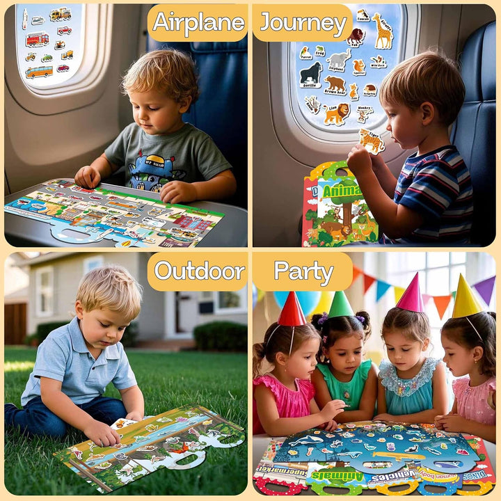 6 Sets Reusable Sticker Books for Toddlers 1-3, Jelly Sticker Books for Toddlers 2-4 Years, Toddler Travel Toys for Kids 2 3 4 Year Old Girls Boys