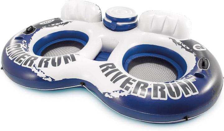 58825EP River Run 1 Inflatable Floating Lounge: Comfortable Backrest – Built-In Cup Holders – Durable Grab Handles – All around Grab Rope – 220Lb Weight Capacity– Blue