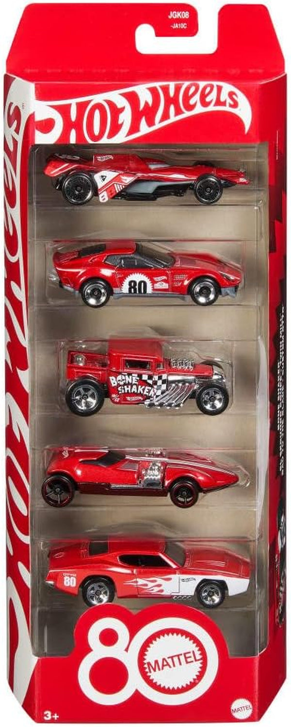 Toy Cars, 5-Pack of 1:64 Scale Toy Cars with Collectible Deco & Packaging, Core  80Th Anniversary Set of 5 Vehicles