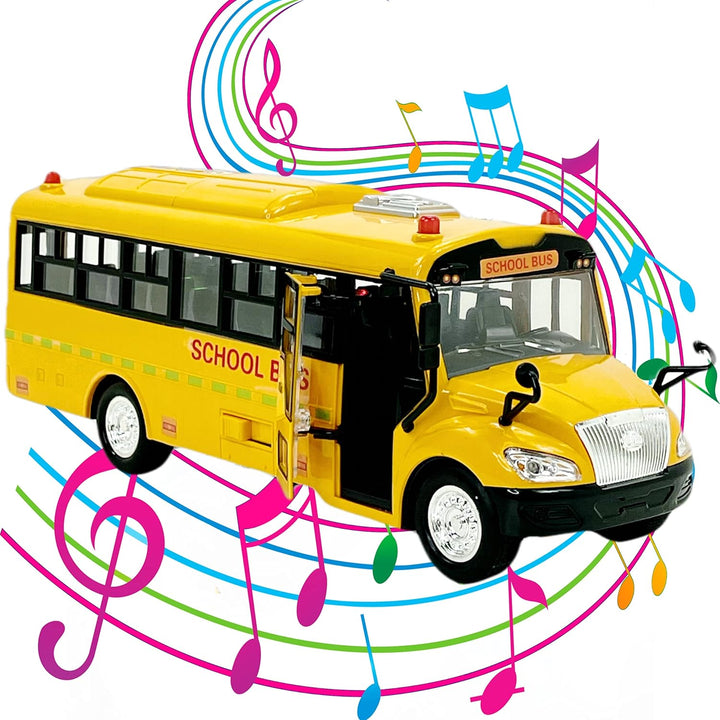 Huge Yellow School Bus with Lights and Cool Openable Doors Pull Back Toy School Bus with Sounds and Songs for Girls, Boys, Toddlers