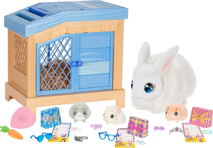 Bunny Mama Surprise Toy Set, Hutch Interactive Animal Playset with 3 Surprise Babies, 20+ Sounds, Bunny Accessories for Girls Ages 3+
