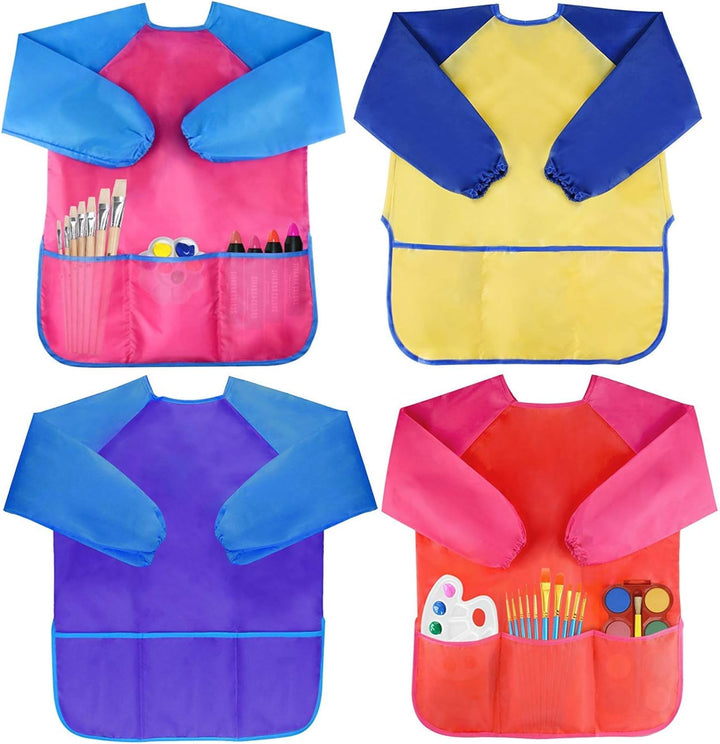 Kids Art Smocks Toddler Smock Waterproof Artist Painting Aprons Long Sleeve with 3 Pockets for Age 2-6 Years