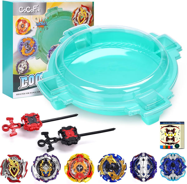 Battling Top Burst Toy Set Game Complete Battle Game Set with Stadium, 6 Battling Tops and 2 Launchers, Toys for 6 Year Old Boys & Girls & up (Amazon Exclusive) Green