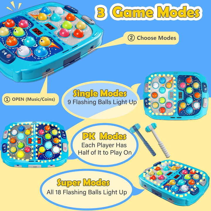 Large Double Hammer Toy for Kids Ages 3+, 11X15 Inch Early Learning Toy with Lights & Sounds, Interactive Pounding Bench with 9 Speed Levels, Perfect for Families with Multiple Kids of Different Ages