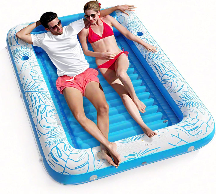 Inflatable Tanning Pool Lounger Float -  4 in 1 Sun Tan Tub Sunbathing Pool Lounge Raft Floatie Toys Water Filled Tanning Bed Mat Pad for Adult Blow up Kiddie Pool Kids Ball Pit Pool (L)