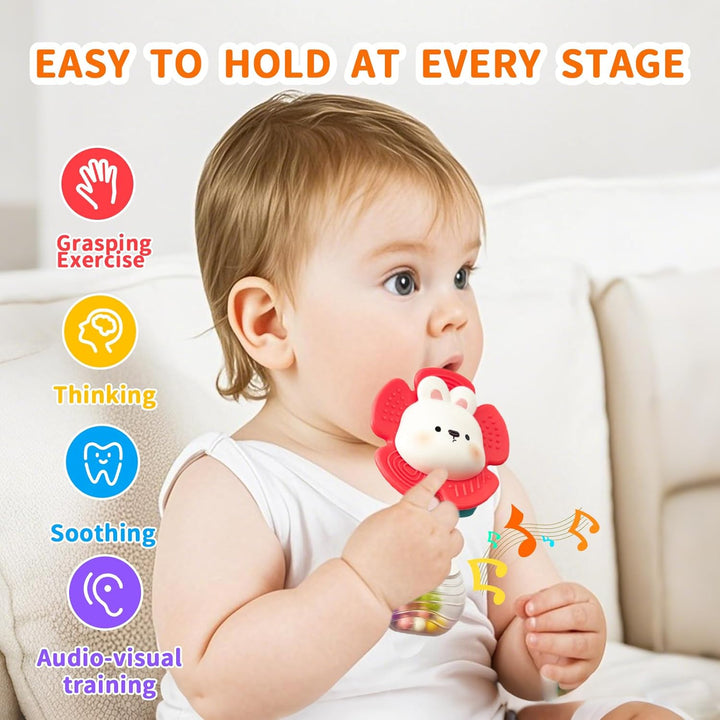 2 PCS Baby Rattles Teething Toys 3-6 Month, Baby Toys for 0-6 Months Infant Toy Sensory Toys with Beads Grasping Shaker, Newborn Must Haves Montessori Toys Babies Gifts