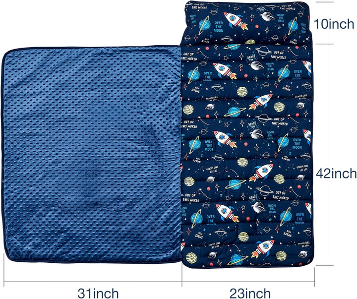 Toddler Nap Mat, Rollup Design Kid Sleeping Mat with Removable Pillow & Minky Blanket, Toddler Sleeping Bag for Daycare Preschool Travel Camping