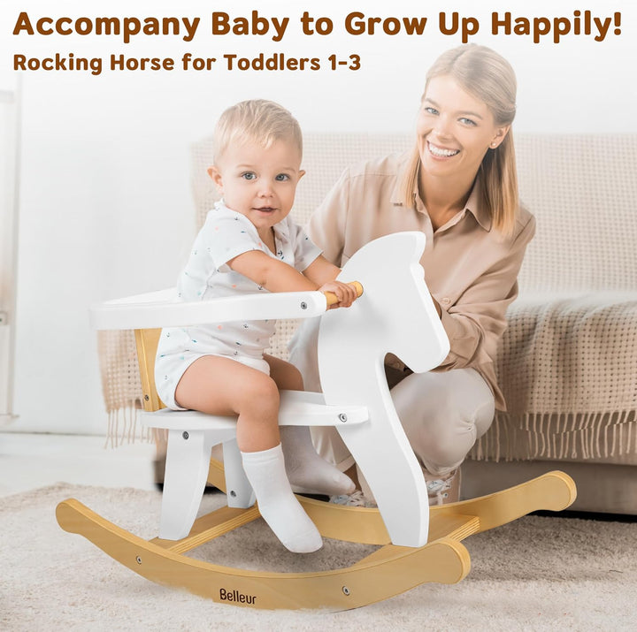 Rocking Horse for Kids 1-3 Years Old, Wooden Rocking Toy for Toddlers with Removable Fence for Indoor & Outdoor Activities, Baby Horse Riding Toy for Birthday & Visit Gifts