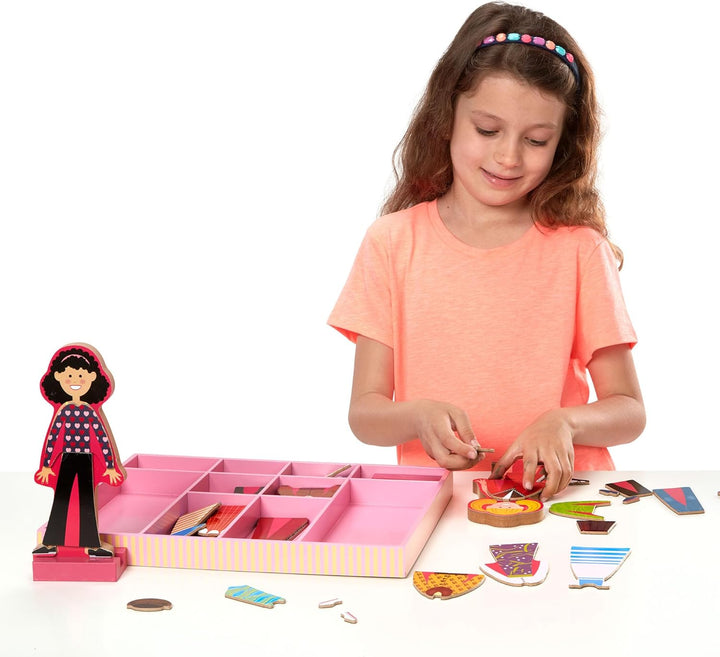 Abby and Emma Deluxe Magnetic Wooden Dress-Up Dolls Play Set (55+ Pcs) Magnetic Paper Dolls for Kids Ages 3+